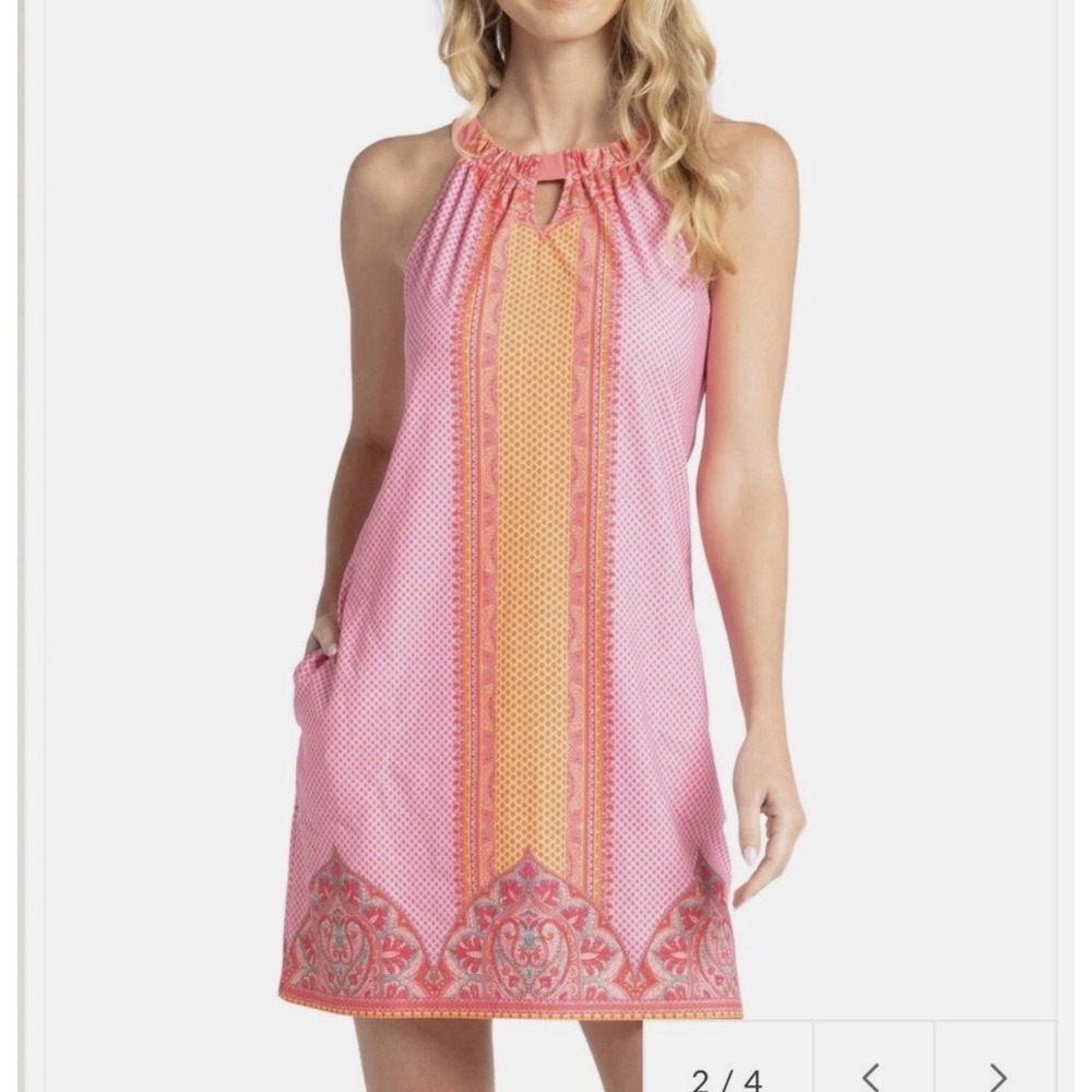 Cabana Life Pink Paisley Halter Shift Dress Pockets small resort beach colorful